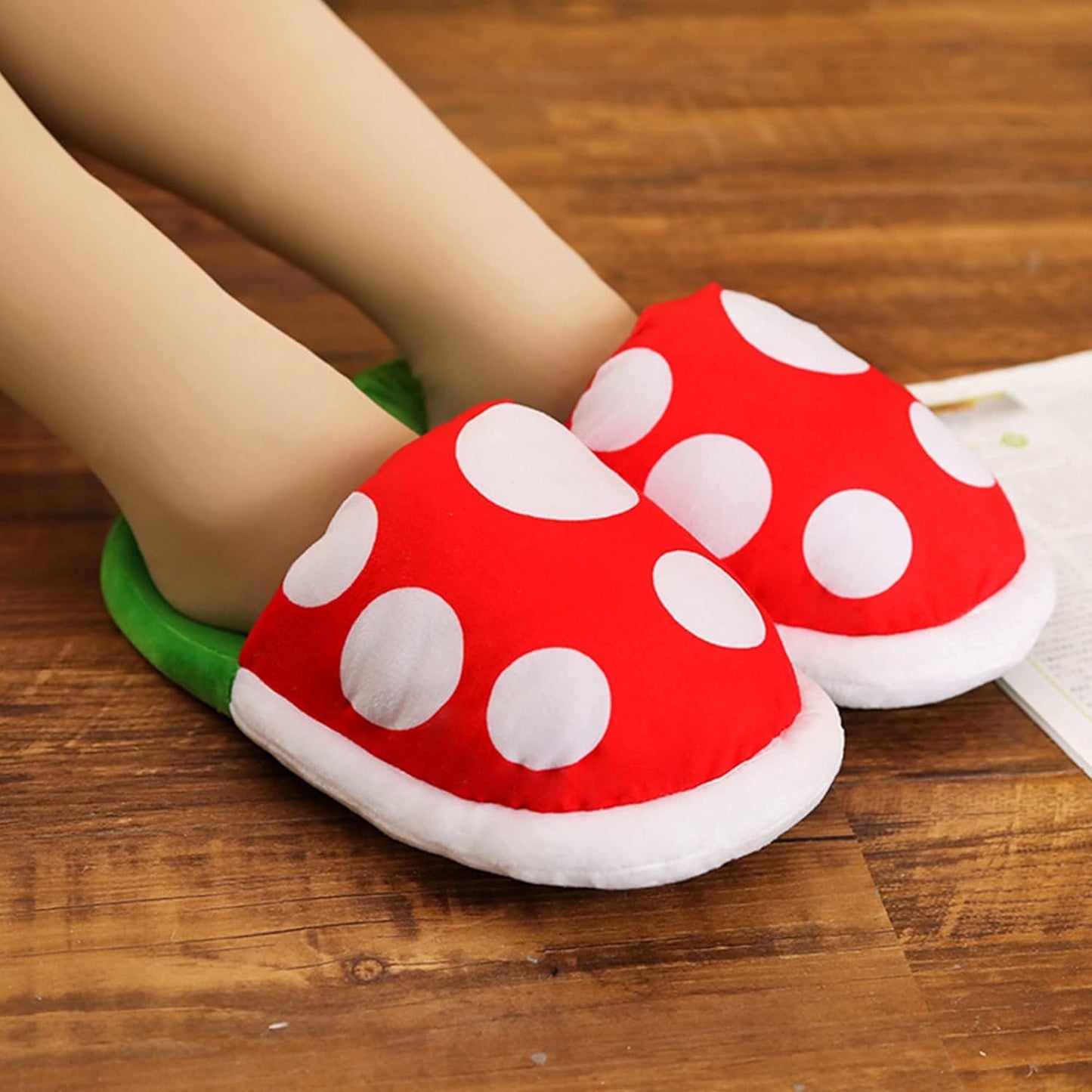 Piranha Plant plush slippers with pipe pot holder
