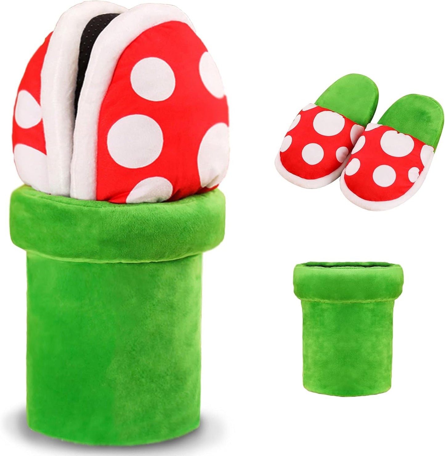 Piranha Plant plush slippers with pipe pot holder