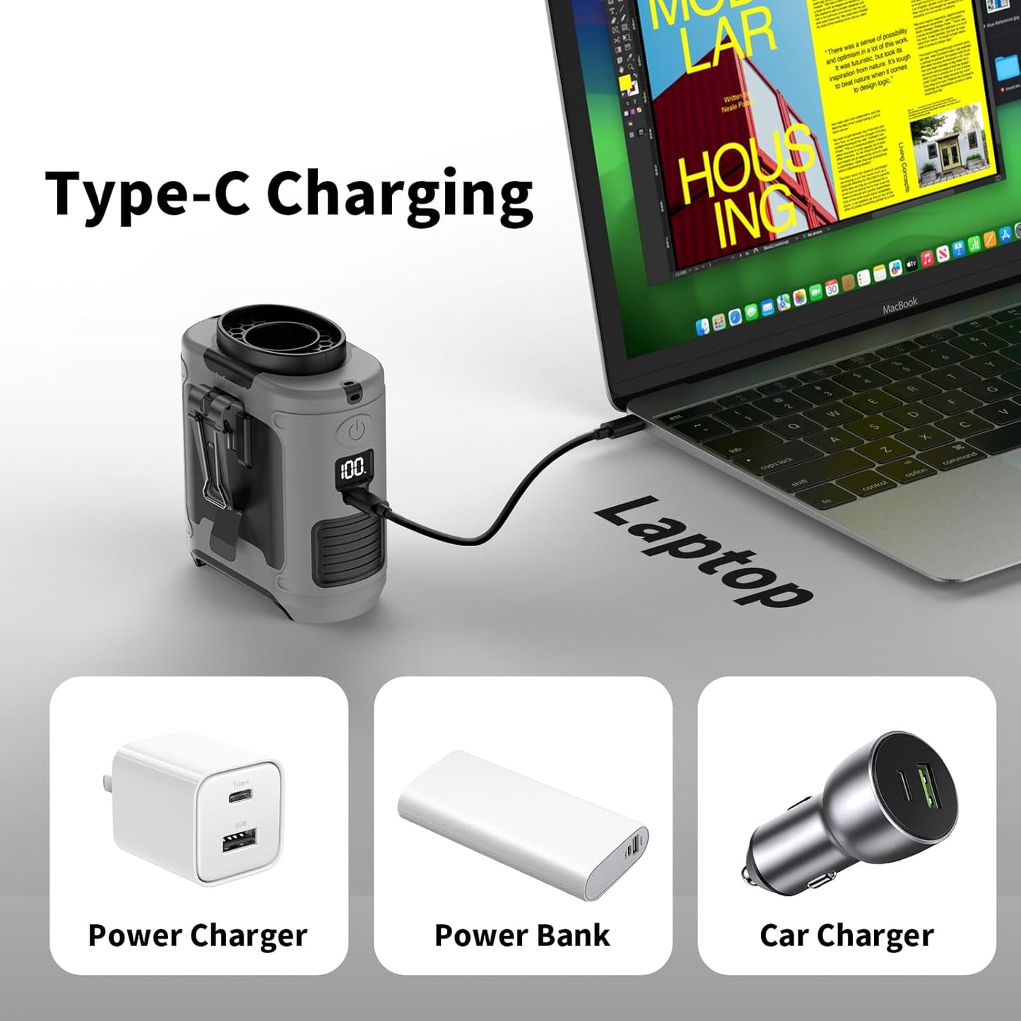 SOCOOL Portable Clip-On Fan with Flashlight in Gray