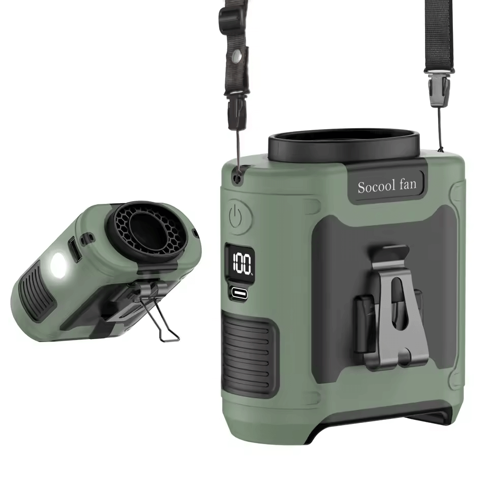 SOCOOL Portable Clip-On Fan with Flashlight in Green