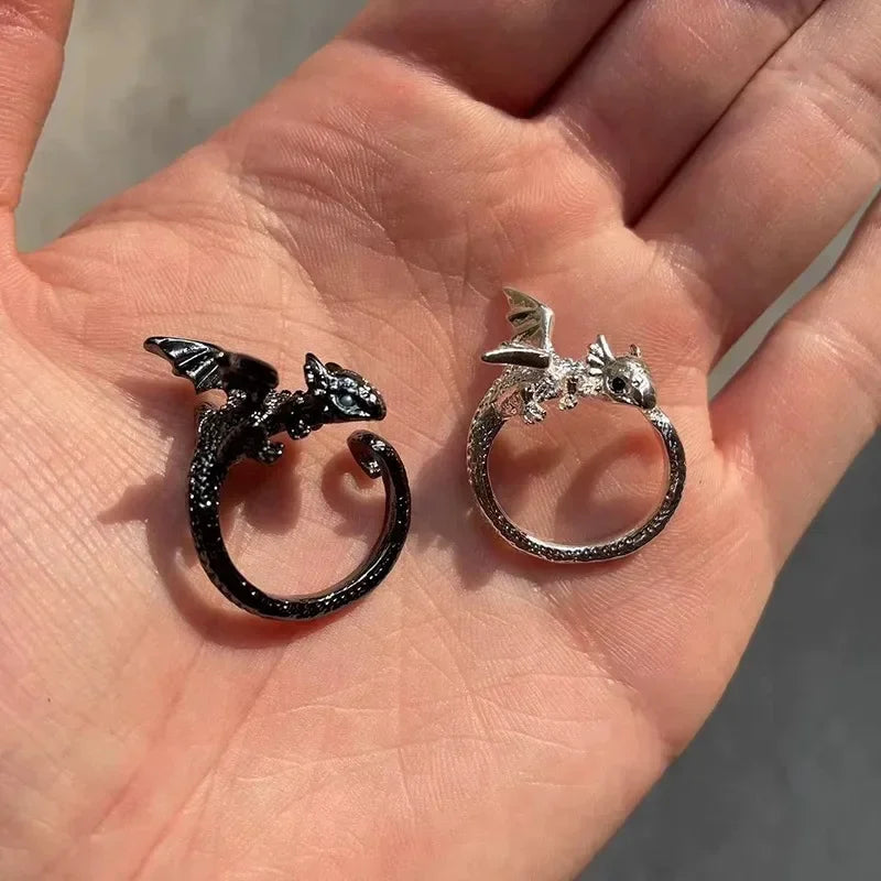 Vintage adjustable black dragon ring