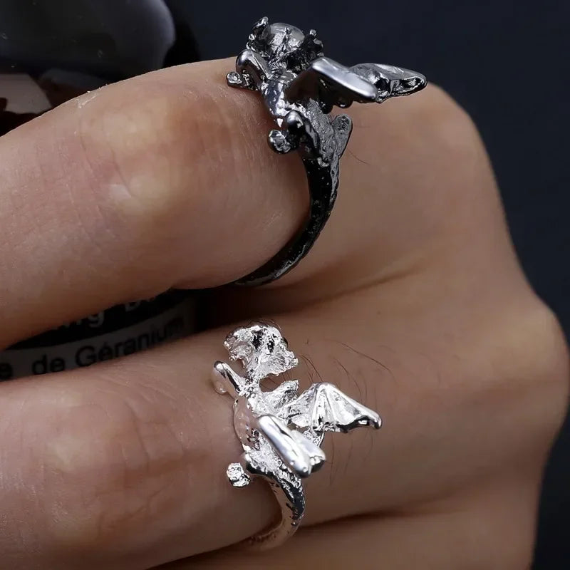 Vintage adjustable black dragon ring