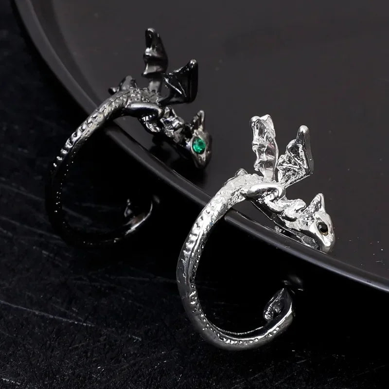 Vintage adjustable black dragon ring