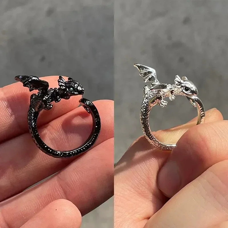 Vintage adjustable black dragon ring