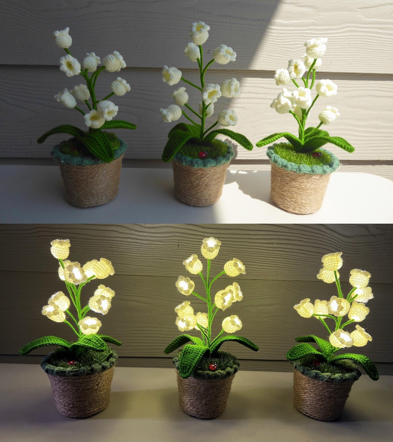 Crochet handmade lily potted plant light lamp.