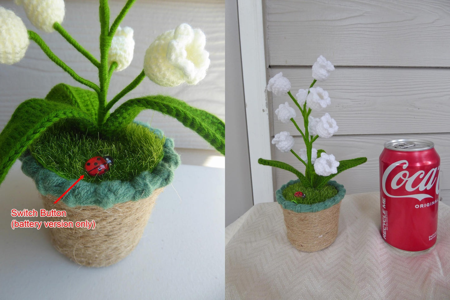 Crochet handmade lily potted plant light lamp.