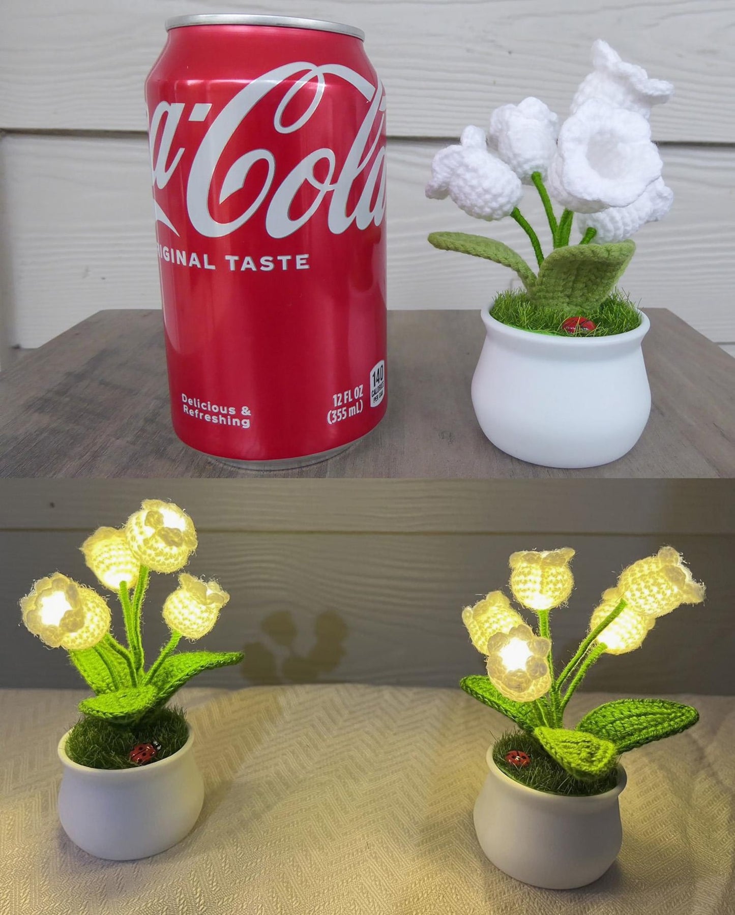 Crochet handmade lily potted plant light lamp.