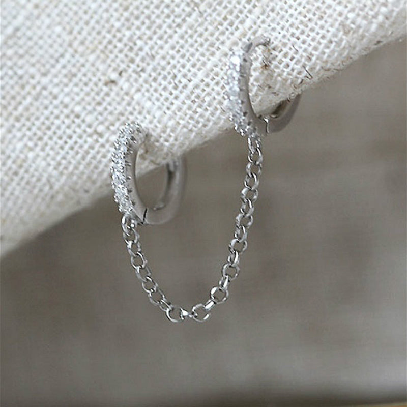 Crystal zircon chain earrings with two-hole design in three metal colors