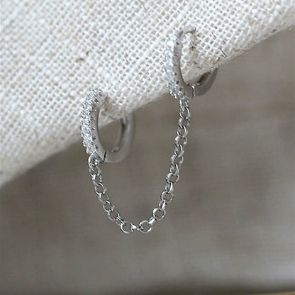 Crystal zircon chain earrings with two-hole design in three metal colors