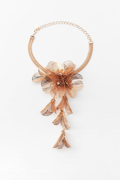 Floral cascading earrings and necklace set in gold and silver.