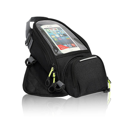Magnetic motorcycle tank bag with touchscreen