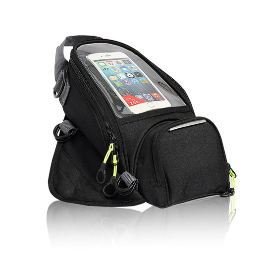 Magnetic motorcycle tank bag with touchscreen