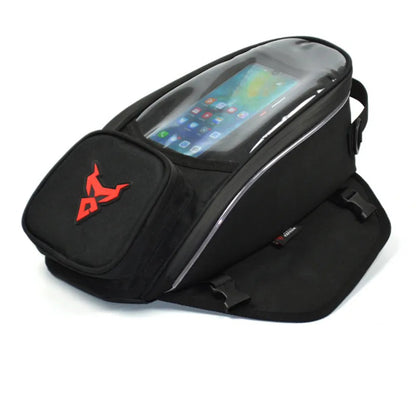 Magnetic motorcycle tank bag with touchscreen
