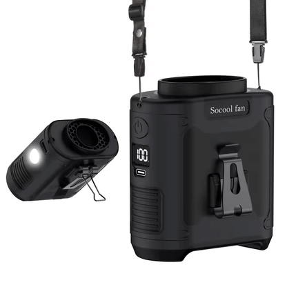 SOCOOL Portable Clip-On Fan with Flashlight in Black