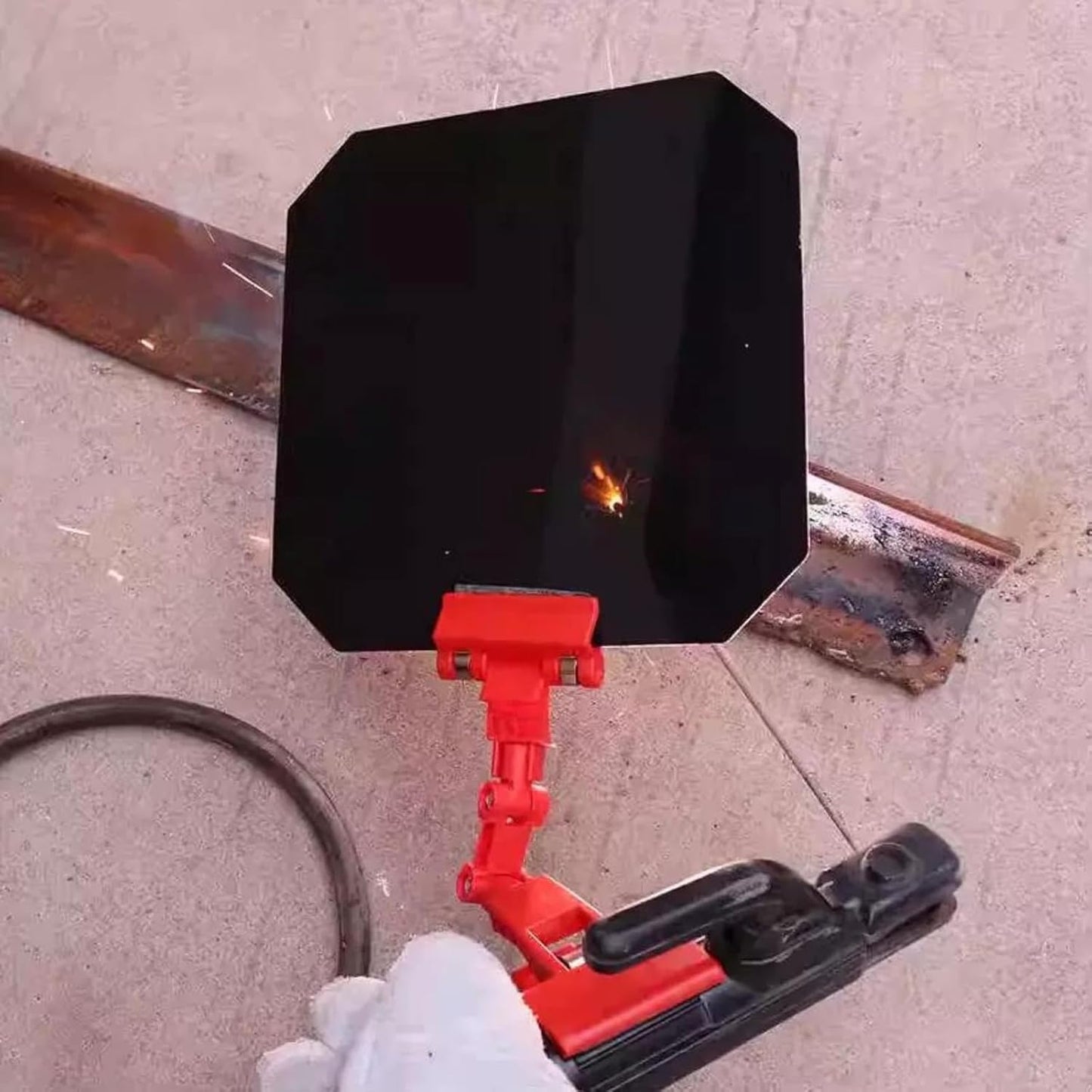 Red portable welding safety face shield with 360° adjustable clip-on feature