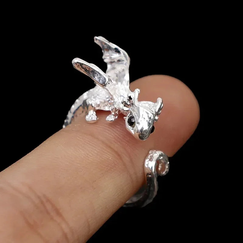 Vintage adjustable black dragon ring