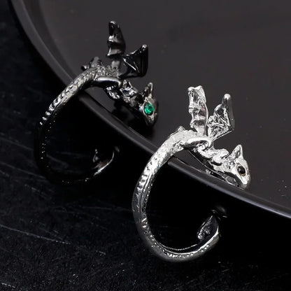 Vintage adjustable black dragon ring