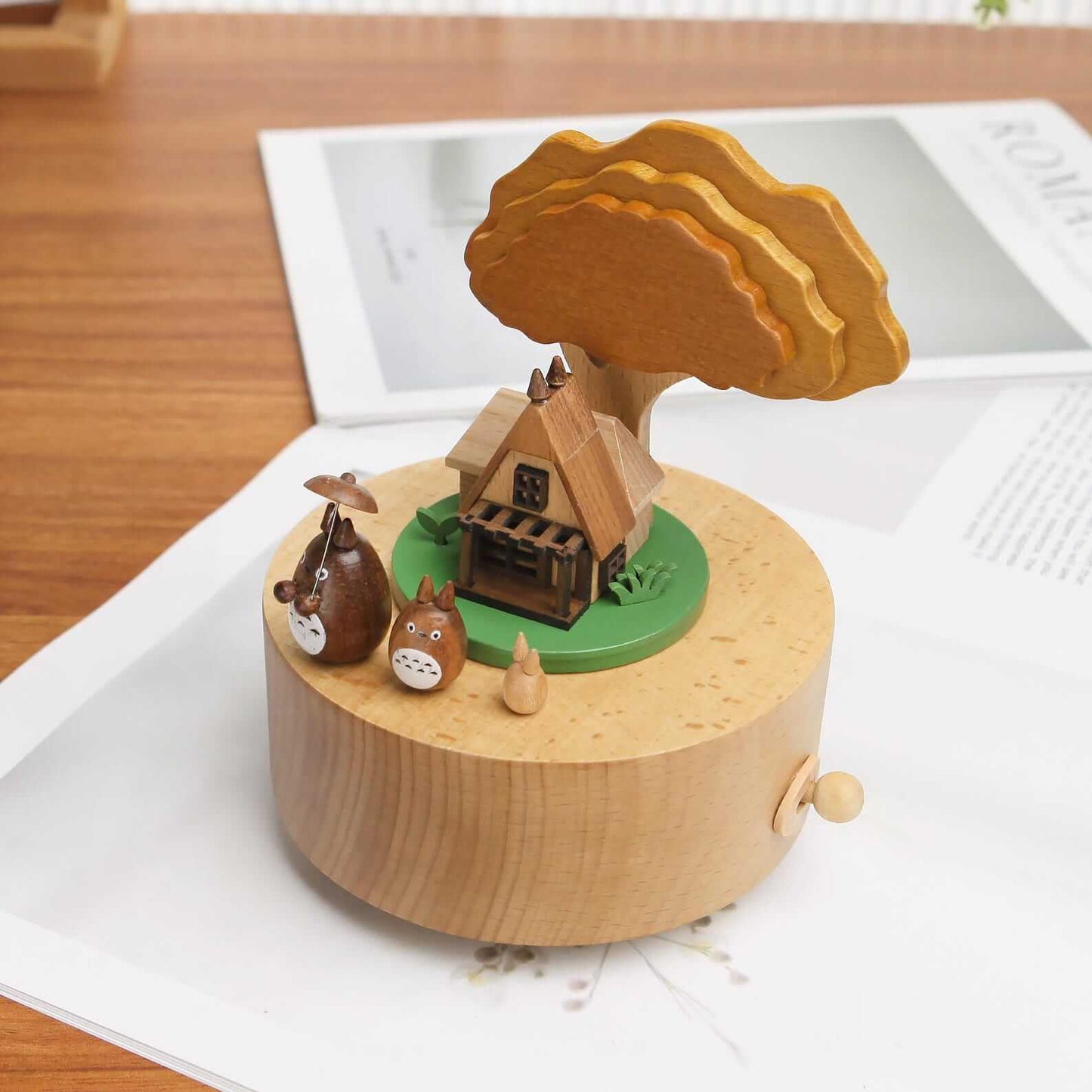 Wooden Totoro Rotating Music Box - Anime Decor